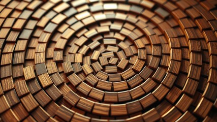 Fototapeta premium A mesmerizing abstract pattern of wooden squares forming concentric circles, creating a captivating visual symphony of geometry and texture.