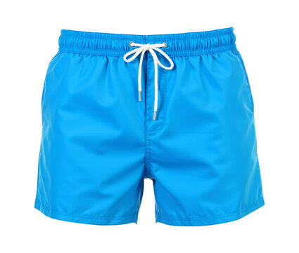 Bright Blue Men's Swim Trunks with White Drawstring, Isolated on Transparent and White Background