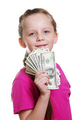 Small girl holds dollar notes