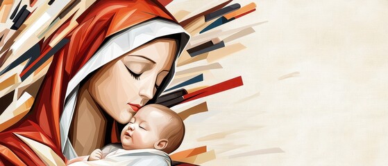 A heartfelt illustration of a mother and child, symbolizing love and protection in a modern artistic style.
