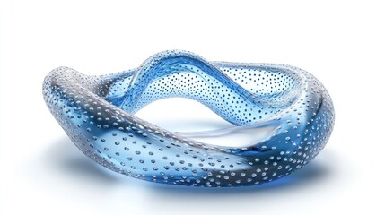 Fototapeta premium A translucent blue sculpture with a fluid, twisted form and dotted surface.