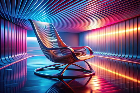 Futuristic chair, 3D rendered, dominates a sci-fi architectural landscape in this abstract aerial drone photograph.