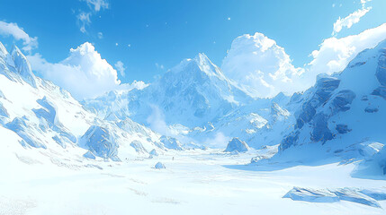 Obraz premium Snowy mountain range under a bright sky.