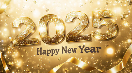 2025 New Year Celebration Banner in gold color