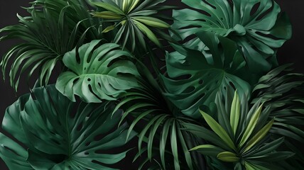 Fototapeta na wymiar Tropical palm leaves pattern background Green monstera tree foliage decoration design Plant with exotic leaf closeup