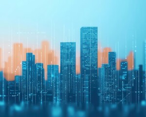 Obraz premium Abstract city skyline with floating derivatives symbols, financial innovation