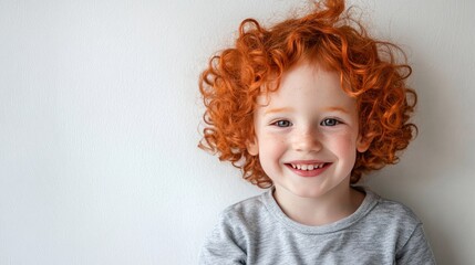 Red haired boy with freckles on his face. Portrait studio shot