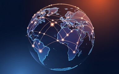 Fototapeta premium Global network connection, illuminated world map.