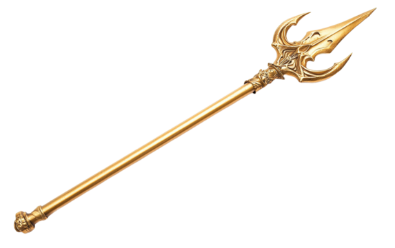 Golden trident on transparent or white background,png