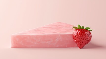 Soft Pink Dessert Slice with Fresh Strawberry on Blush Background