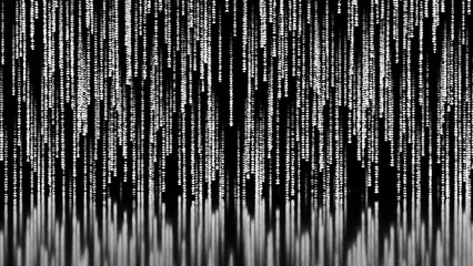 Fototapeta premium Matrix code, digital rain background, The falling white characters in verical lines on computer screen