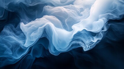 Obraz premium Abstract Blue and White Swirls: A mesmerizing abstract background image featuring ethereal swirls of blue and white, reminiscent of smoke, clouds, or fabric. This image evokes a sense of tranquility.