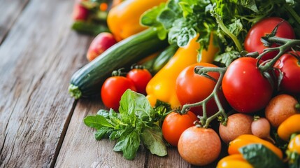 Fresh Vegetables on Rustic Wooden Table