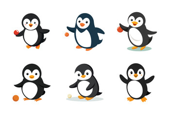 Set of penguin vector illustrations on white background