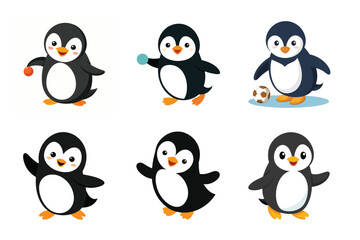 Set of penguin vector illustrations on white background
