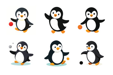 Set of penguin vector illustrations on white background
