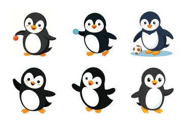 Set of penguin vector illustrations on white background