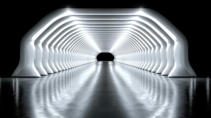 Futuristic Tunnel with Bright Lights and Reflective Surface