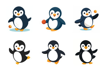 Set of penguin vector illustrations on white background