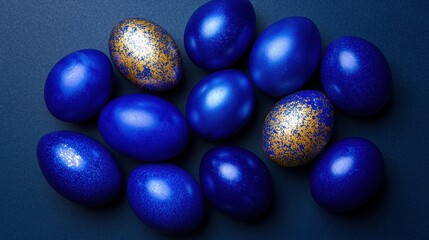 Vibrant Blue Eggs with Metallic Accents on Dark Background
