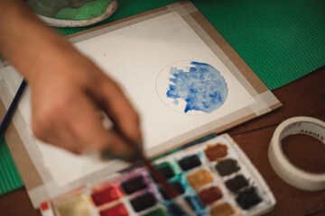 Watercolor painting. Master class for children and teenagers. Creative development. Painting planets with watercolor paint. Art therapy.