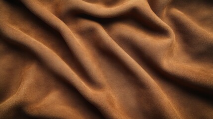Fototapeta premium A close-up view of soft, textured brown fabric, showcasing its intricate folds and rich color, ideal for upholstery or fashion design.