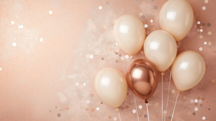 rose gold and cream ballons on the right isolated on  matte rose gold background