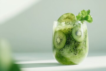 Refreshing green smoothie with kiwi and lettuce in a glass for a healthy snack