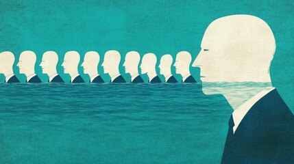 Conceptual representation of human identity blending with nature, showcasing the interplay between individuality and collective consciousness in a serene aquatic backdrop.