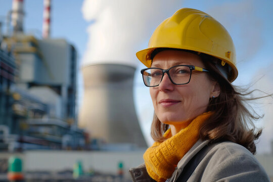 Engineer against of a nuclear reactor turbine in industrial setting generative AI