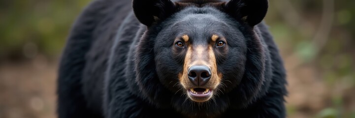 Fototapeta premium A magnificent black bear with striking golden highlights stares intensely from the forest a powerful and captivating creature captured in a breathtaking close up portrait