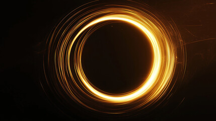 Abstract Golden circle round ring frame Portal with glowing golden lines and glitter particles isolated on black background with golden sparkles, VFX