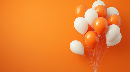 shiny orange and white ballons on the right  isolated on matte orange background
