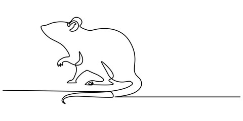 Abstract rat,mouse,continuous one line art hand drawing sketch, Mouse in continuous line art drawing style. Cute small mouse rodent black linear design isolated on white background. Pro Vector.