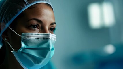 Portrait of female healthcare worker wearing a medical mask. Healthcare and medical concept