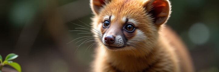 Obraz premium Adorable Bushy-Tailed Weasel with Enchanting Eyes and Fluffy Brown Fur Looking Intensely at You with Whiskers Shining Brightly in the Forest