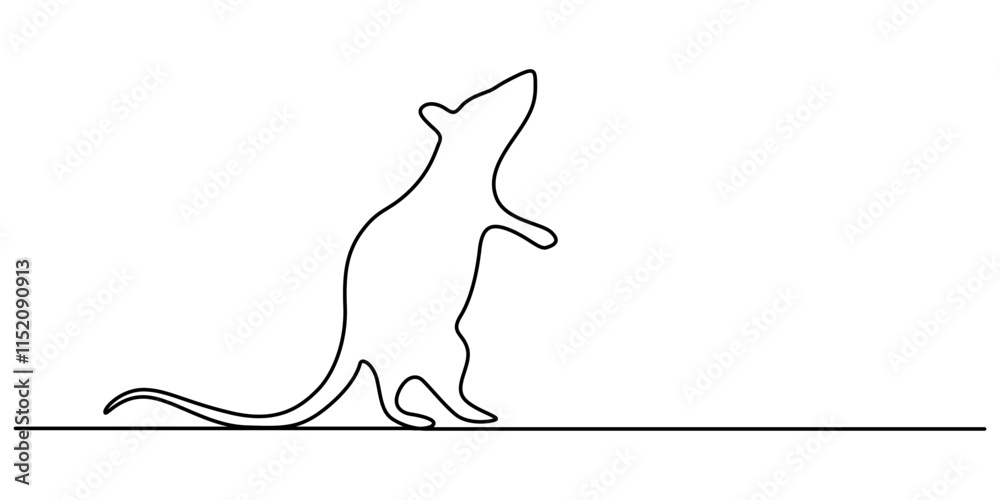 Poster Abstract rat,mouse,continuous one line art hand drawing sketch, Mouse in continuous line art drawing style. Cute small mouse rodent black linear design isolated on white background. Pro Vector.