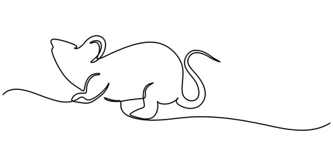 Abstract rat,mouse,continuous one line art hand drawing sketch, Mouse in continuous line art drawing style. Cute small mouse rodent black linear design isolated on white background. Pro Vector.