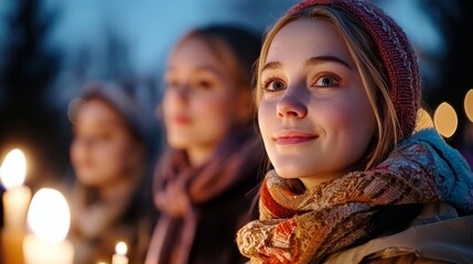 Joyful Celebration of Candlemas with Prayerful People Holding Candles at Dusk