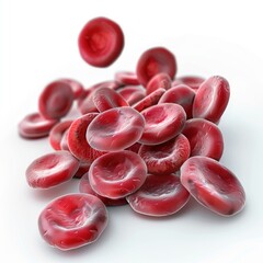 Red blood cells are flowing on a white background, creating a dynamic and informative medical visualization