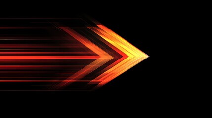 An abstract design featuring a dynamic orange and red arrow on a black background.