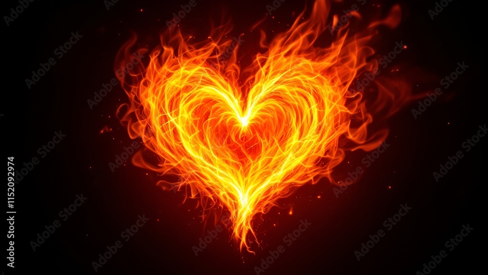 Wall mural a heart-shaped fire enveloped in swirling flames, creating an intense and dynamic expression of pass