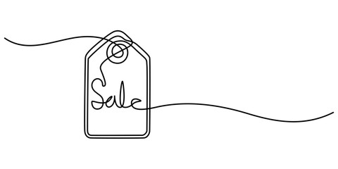 continuous drawing of price tag in one line, Sale label, one line art, continuous contour drawing,hand-drawn discount tag, minimalist design.Closeout sign,trendy template for shopping rebate.Editable 