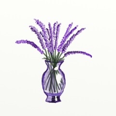 Lavender Bouquet in Vase, Watercolor Style
