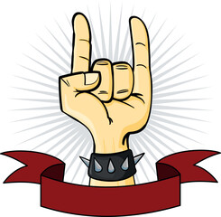 Hand Making Rock Sign with Customizable Blank Banner