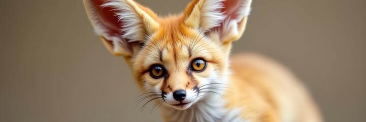Fototapeta premium A close up view of a Fennec Fox with large ears and striking amber eyes showcasing its captivating features