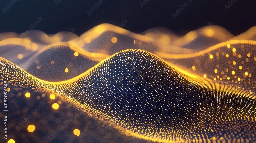 Poster futuristic digital matrix with particles creating dynamic movement in space