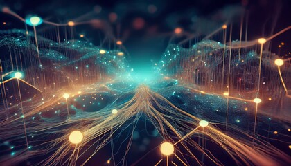 Neural network illustration of Big data and cybersecurity and Data stream business concept