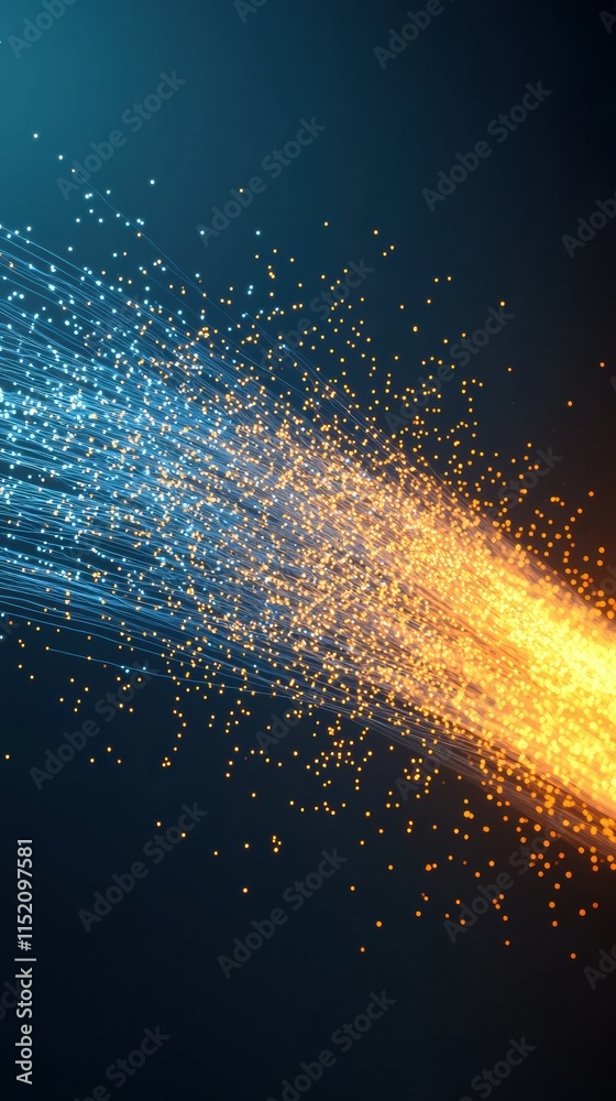 Poster dynamic pulsing energy strands with vertical glow in tech background