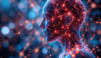 Profile of a woman with glowing neural connections